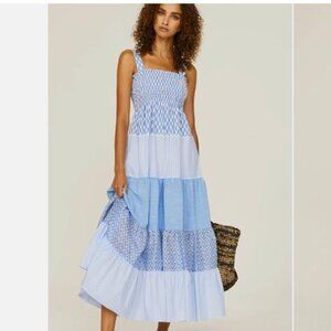 Sandro Tropea Dress Midi Sleeveless Blue Floral Boho Size 4 *READ FLAW*